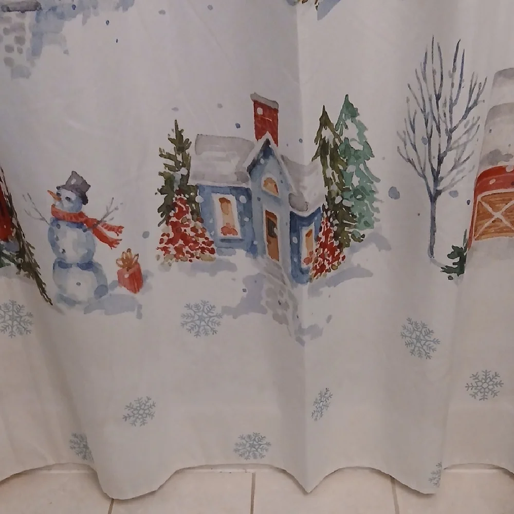 Avanti Festive Village Shower Curtain - Red, Blue, Green, White
